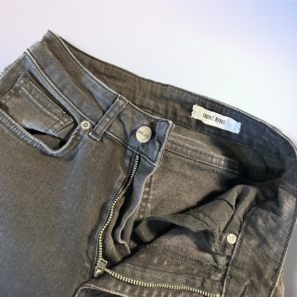 Anine Bing Black Distressed Knee Raw Hem High-Rise Skinny Jeans Size 24 - Picture 3 of 16